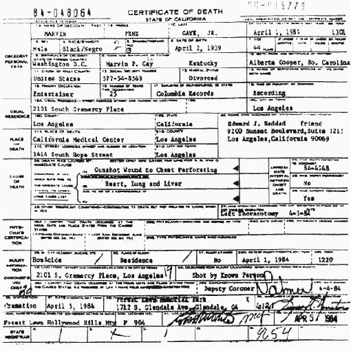 Marvin's Death Certificate
